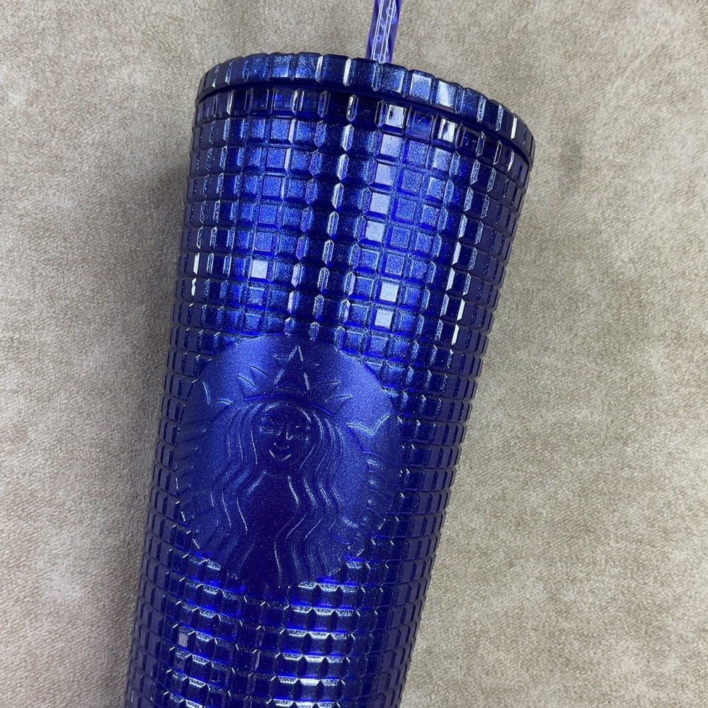 Starbucks Venti Cold Cup Tumbler 24 oz Blue Glitter Grid Textured Siren Logo - Picture 4 of 9